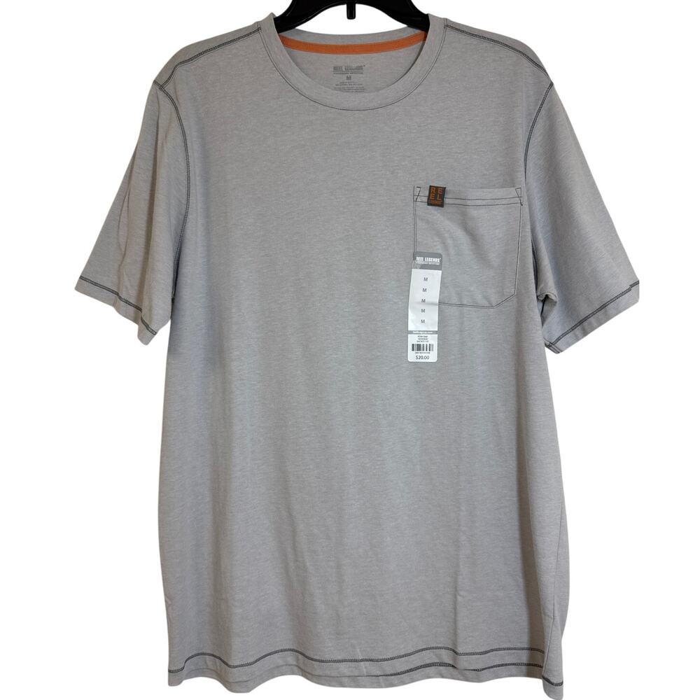 NWT Men's Reel Legends Medium, Short Sleeve, Heather Gray T-shirt, Front Pocket